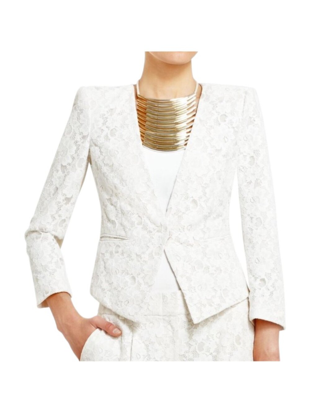 BCBGmaxazria Lace Bowie Blazer Jacket Off White & Beige Women's Size S